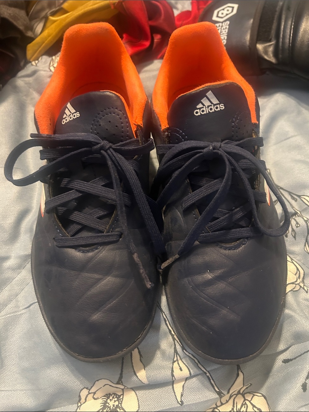 adidas Navy Blue Soccer Cleats with Bright Orange Interior